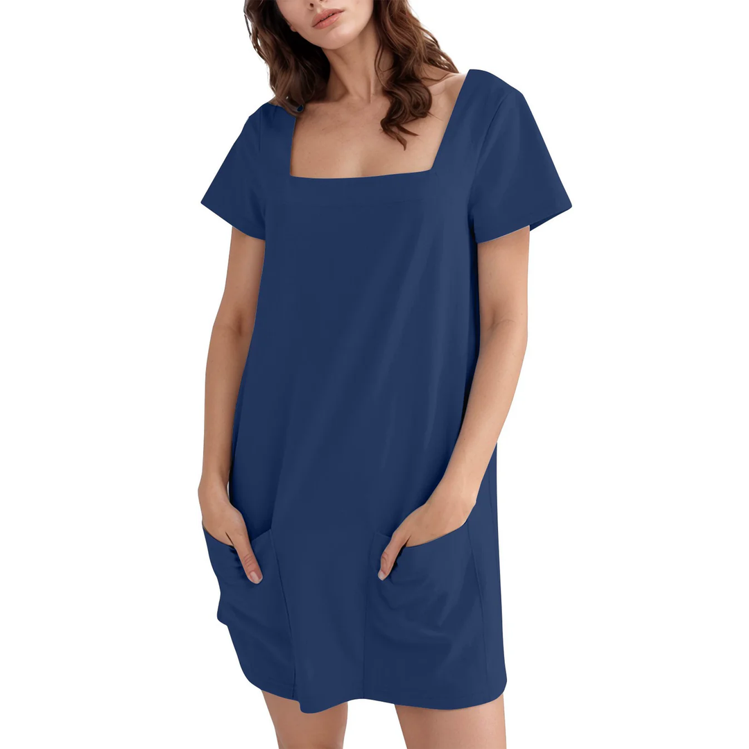 Sasha Square Neck Dress - Navy Blue