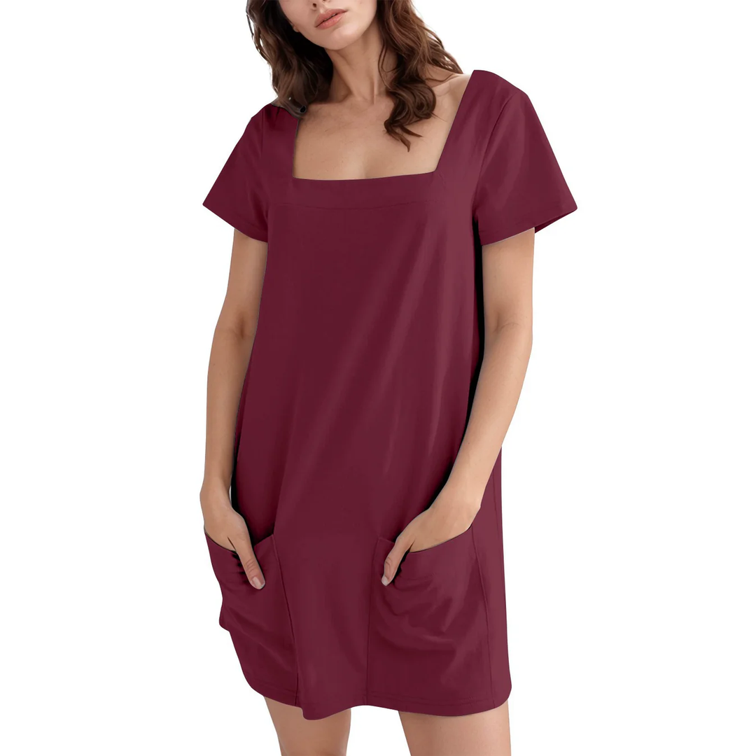 Sasha Square Neck Dress - Wine
