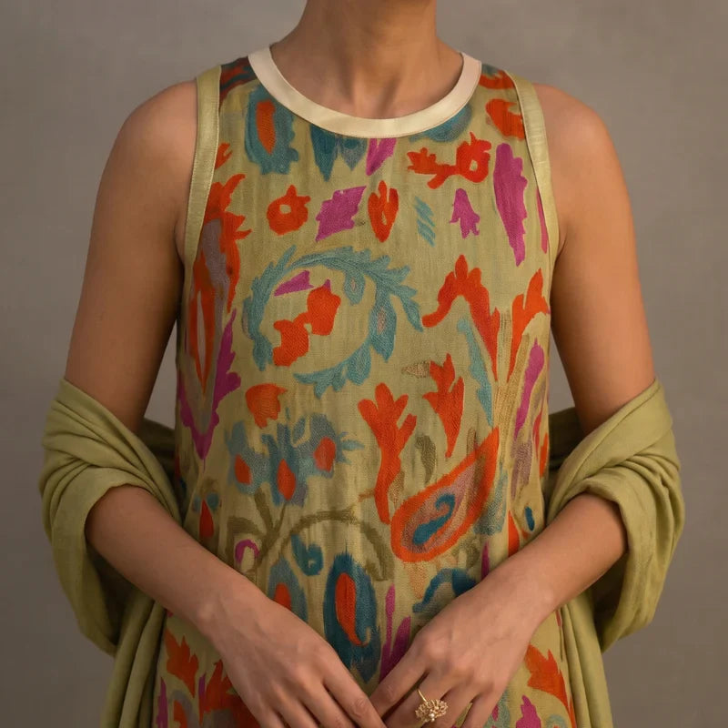DANIELA | PRINTED LONG DRESS WITH COORDINATED GILET