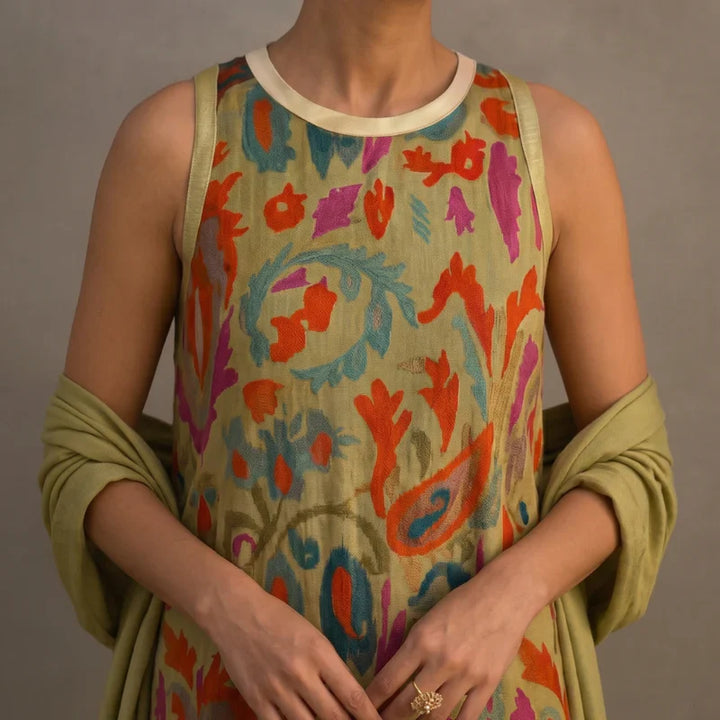 DANIELA | PRINTED LONG DRESS WITH COORDINATED GILET