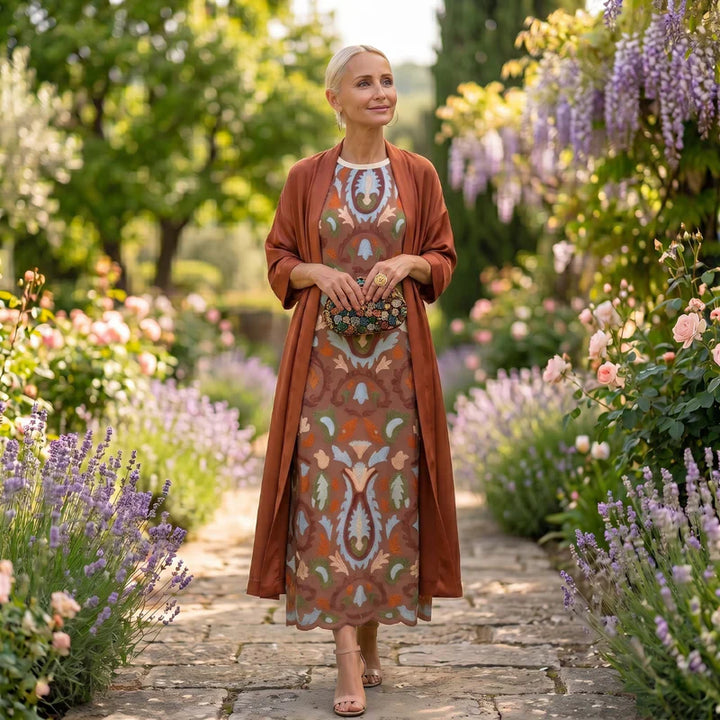 DANIELA | PRINTED LONG DRESS WITH COORDINATED GILET