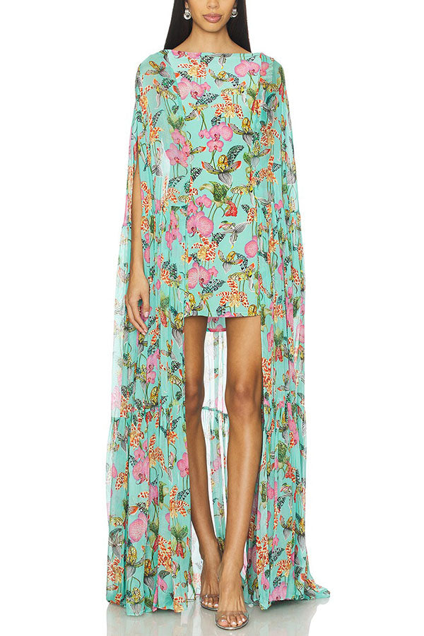 Isabella™ | Flowing Floral Cape Maxi Dress