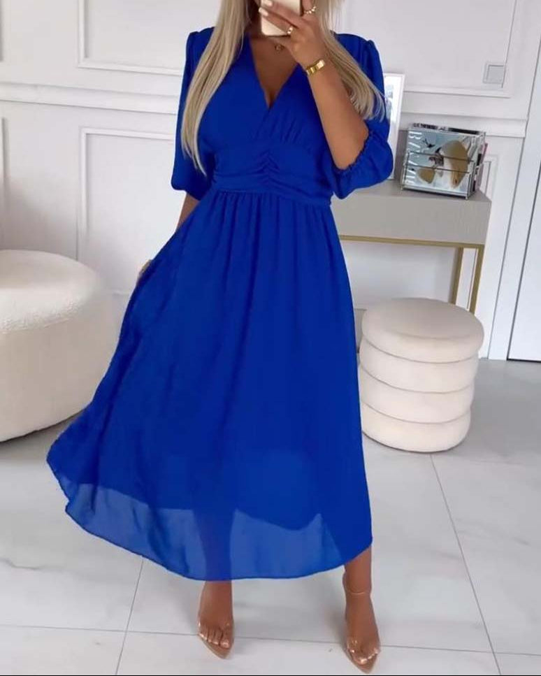 Vera™ | V-Neck Ruched Midi Dress