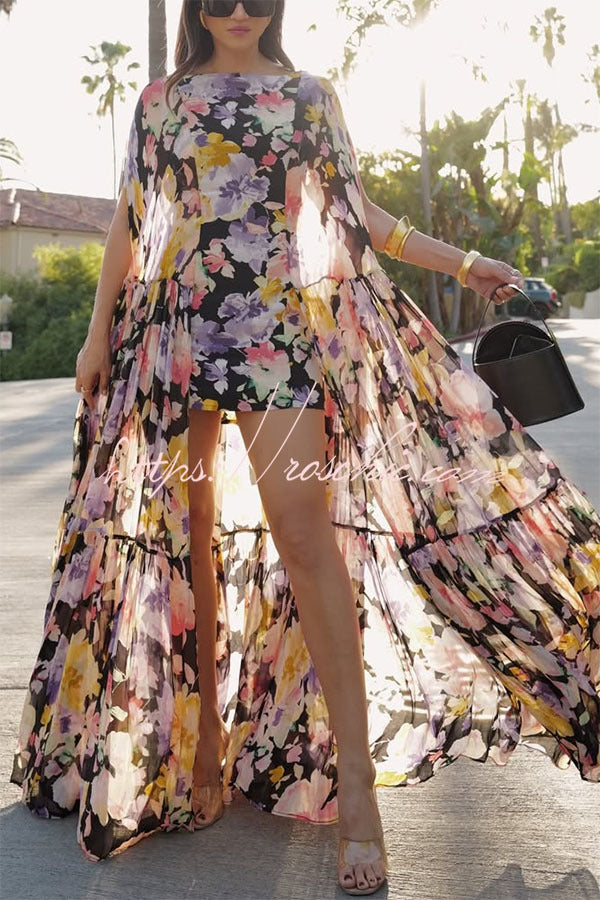 Isabella™ | Flowing Floral Cape Maxi Dress