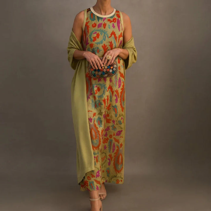 DANIELA | PRINTED LONG DRESS WITH COORDINATED GILET