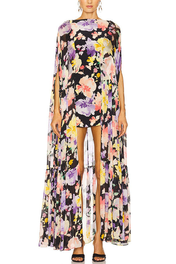 Isabella™ | Flowing Floral Cape Maxi Dress