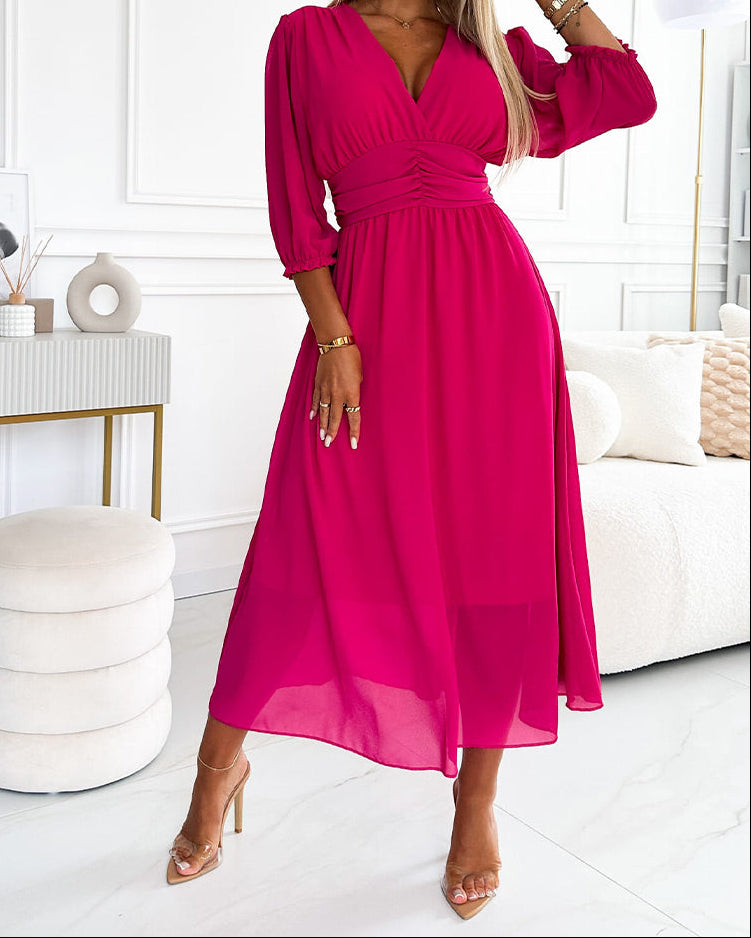Vera™ | V-Neck Ruched Midi Dress