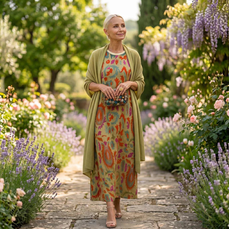 DANIELA | PRINTED LONG DRESS WITH COORDINATED GILET