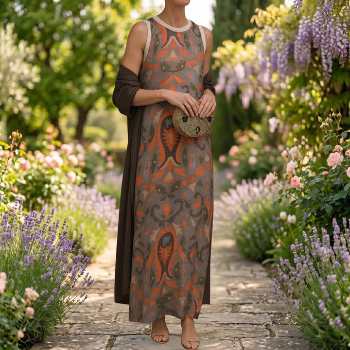 DANIELA | PRINTED LONG DRESS WITH COORDINATED GILET