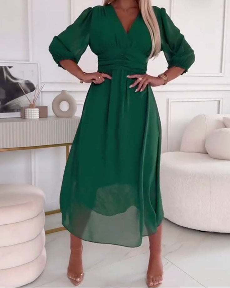 Vera™ | V-Neck Ruched Midi Dress