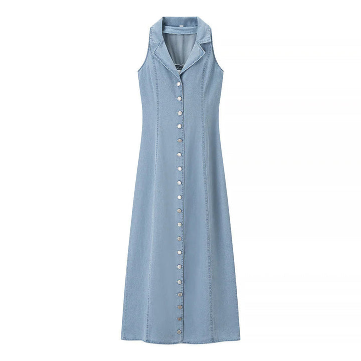 INOCENCIA™ – Classic Buttoned Down Deep V-Neck Maxi Dress