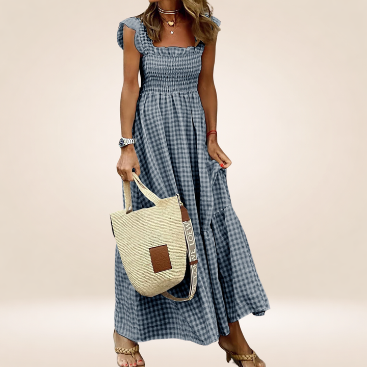 NANCY™ - Chic Retro Plaid Smocked Dress