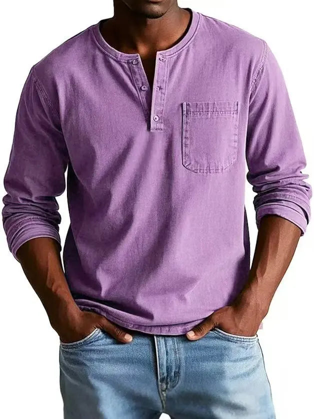 Vintage Henley Shirt for Men with Chest Pocket
