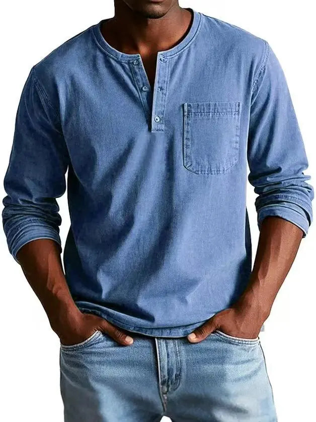 Vintage Henley Shirt for Men with Chest Pocket
