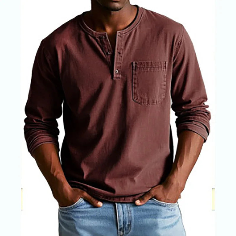 Vintage Henley Shirt for Men with Chest Pocket