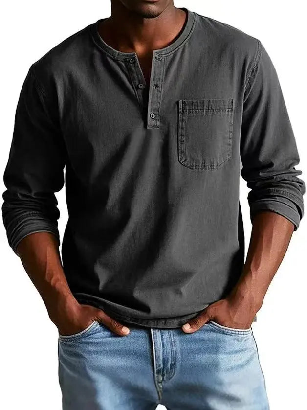 Vintage Henley Shirt for Men with Chest Pocket