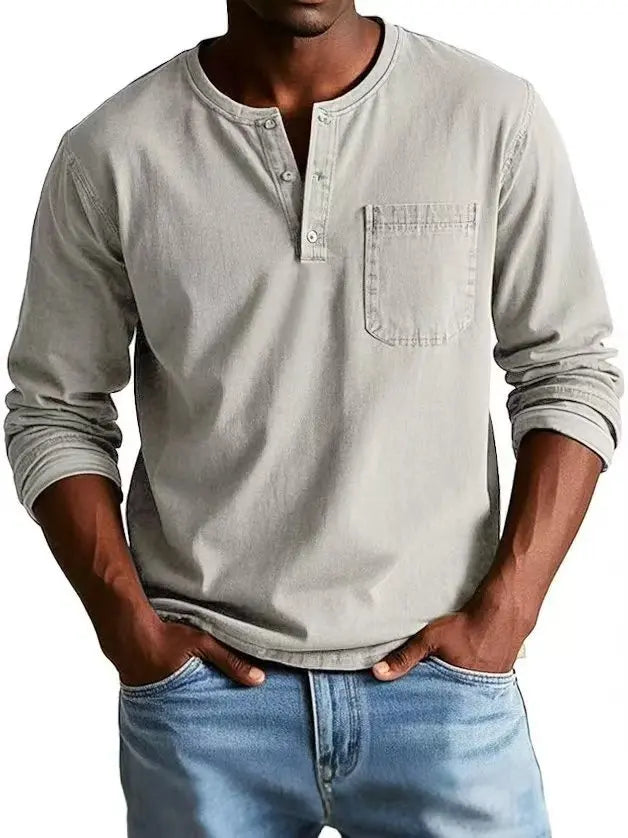 Vintage Henley Shirt for Men with Chest Pocket