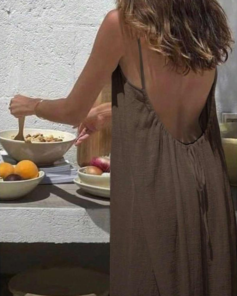 Women's Solid Colour Backless Cami Dress
