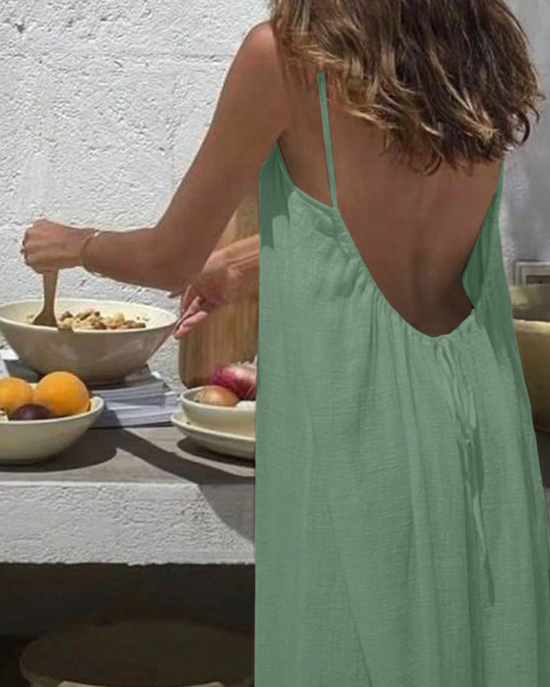 Women's Solid Colour Backless Cami Dress