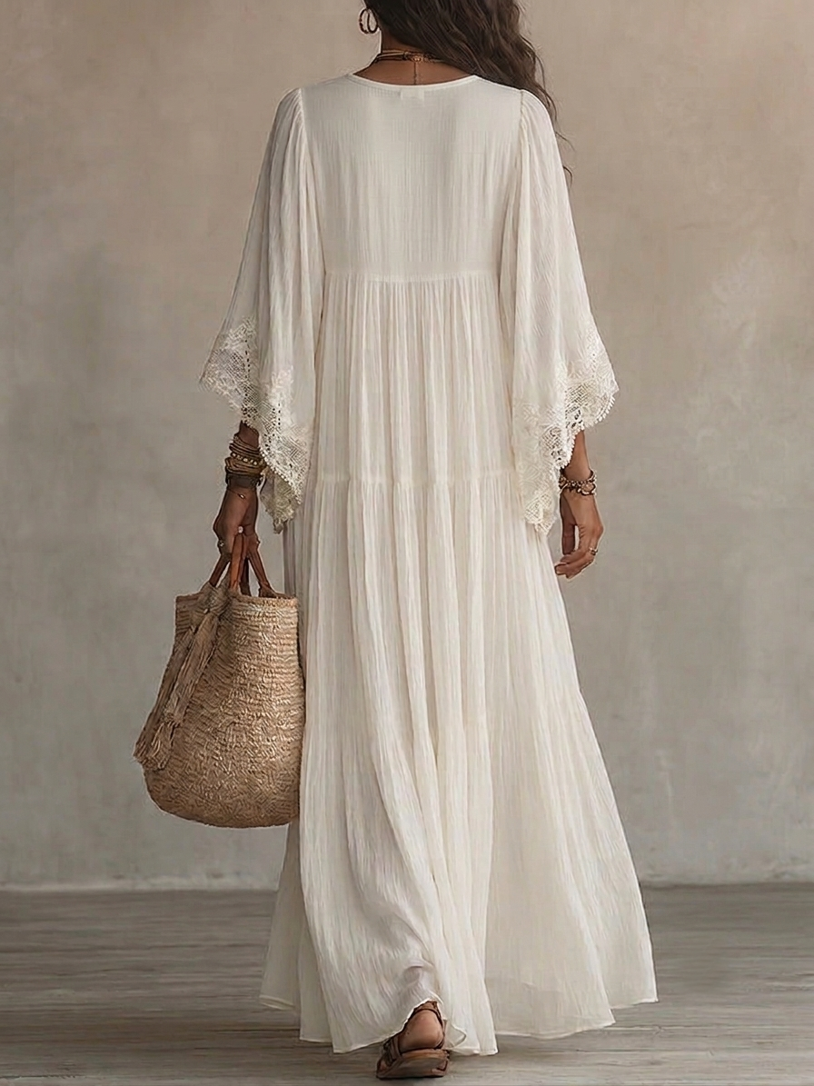 CELESTE ivory chiffon maxi dress lifestyle