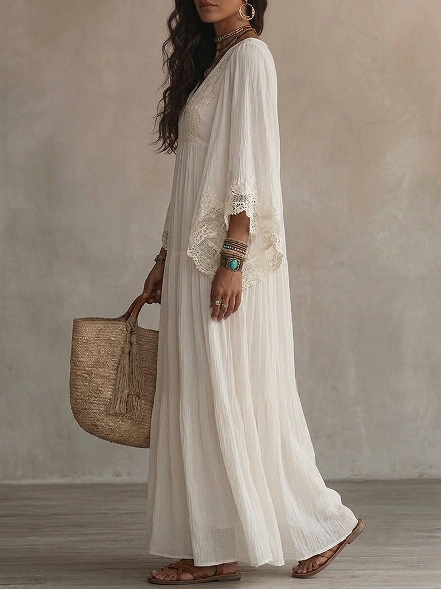 CELESTE ivory chiffon maxi dress lifestyle 2