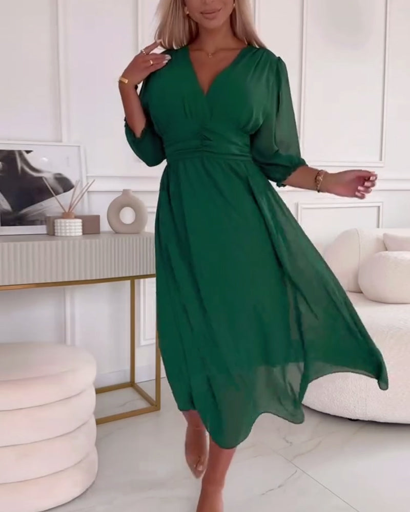 Vera™ | V-Neck Ruched Midi Dress