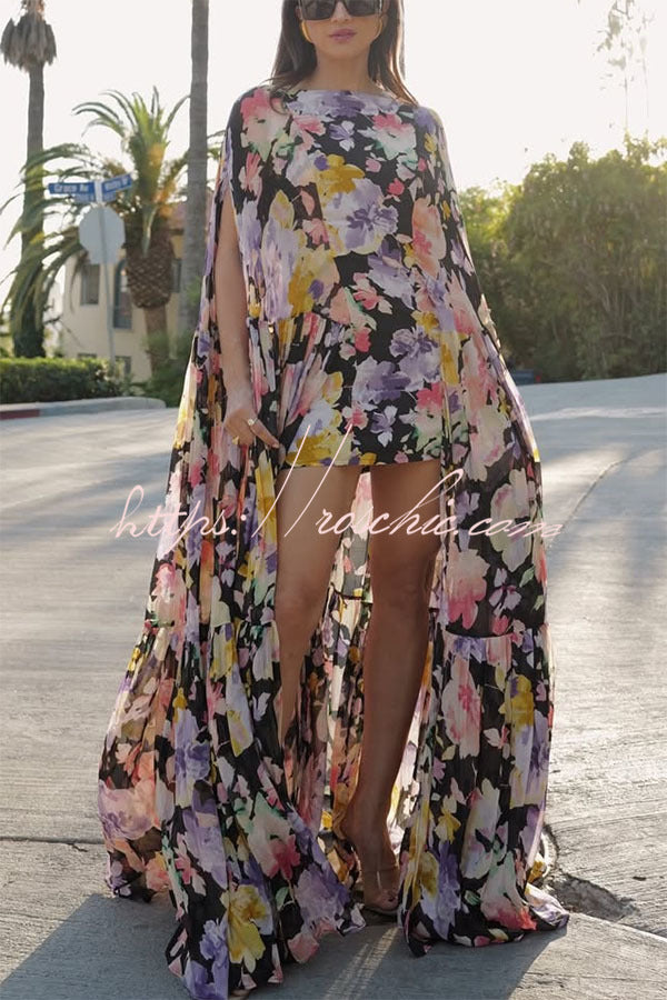 Isabella™ | Flowing Floral Cape Maxi Dress