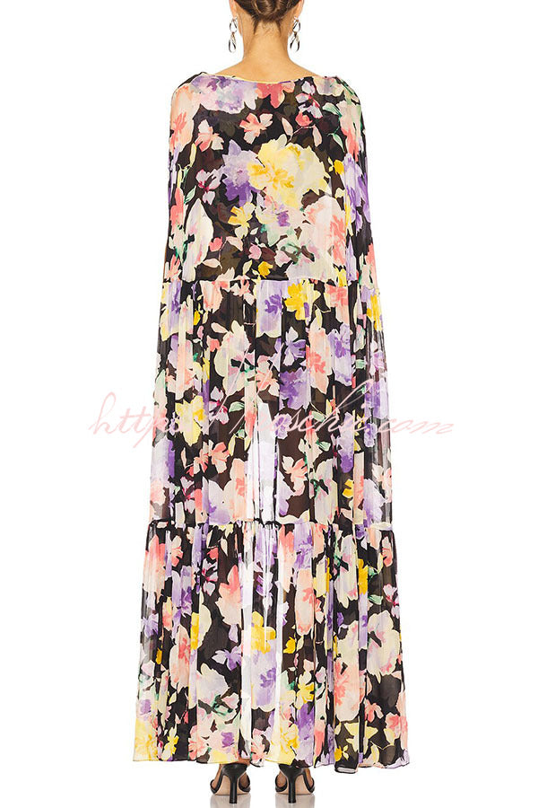 Isabella™ | Flowing Floral Cape Maxi Dress