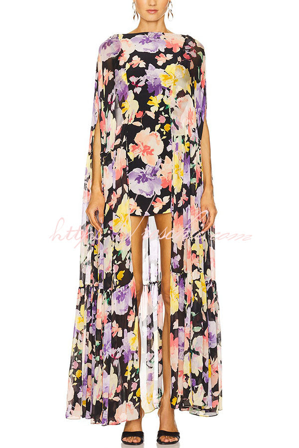 Isabella™ | Flowing Floral Cape Maxi Dress