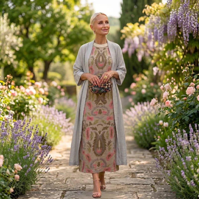 DANIELA | PRINTED LONG DRESS WITH COORDINATED GILET