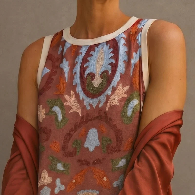 DANIELA | PRINTED LONG DRESS WITH COORDINATED GILET