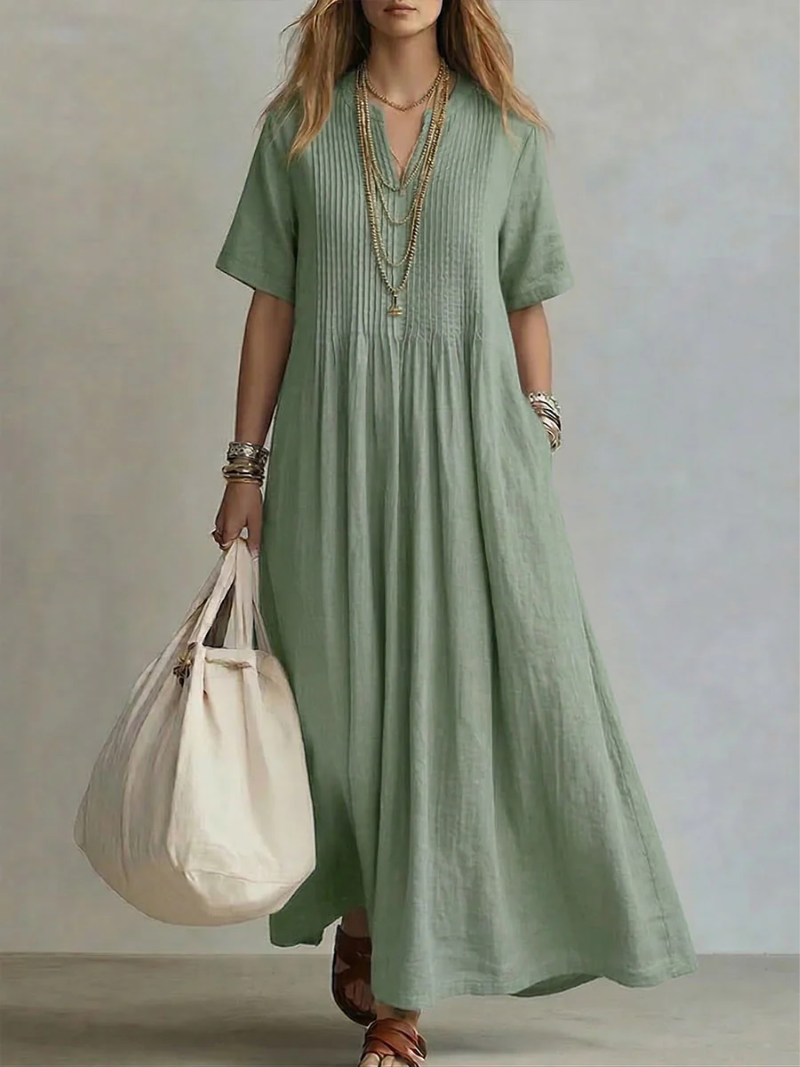 LIVIA pintuck maxi dress green