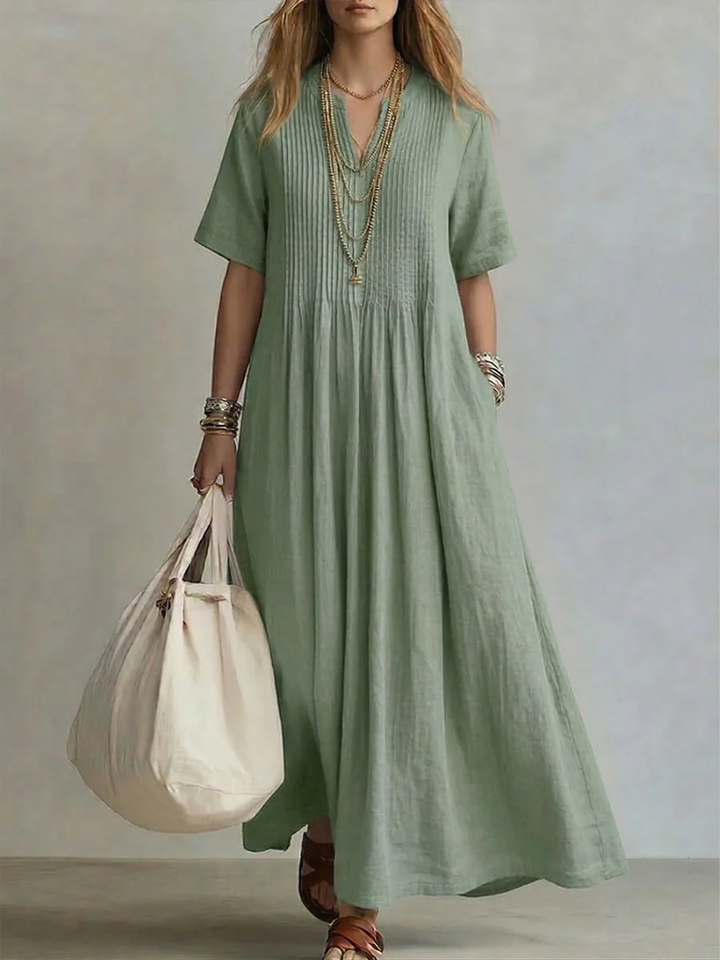 LIVIA pintuck maxi dress green