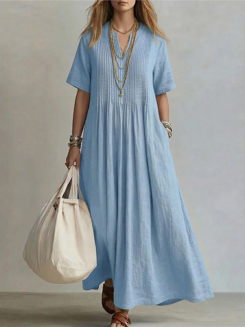 LIVIA pintuck maxi dress blue