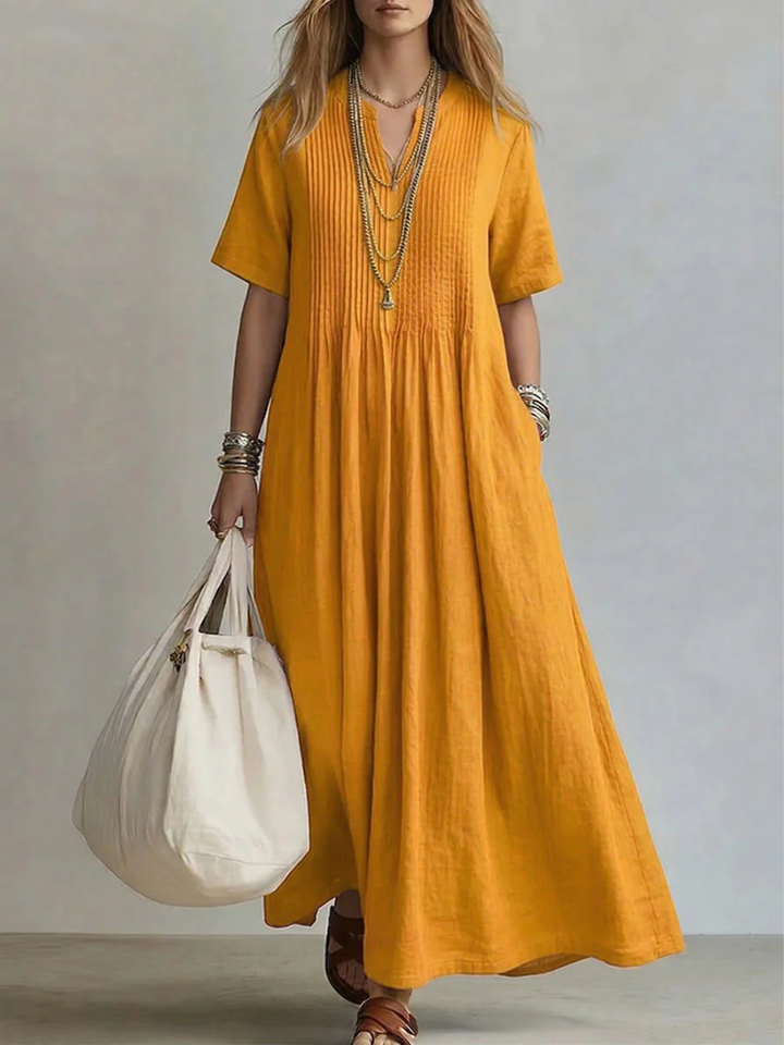 LIVIA pintuck maxi dress yellow