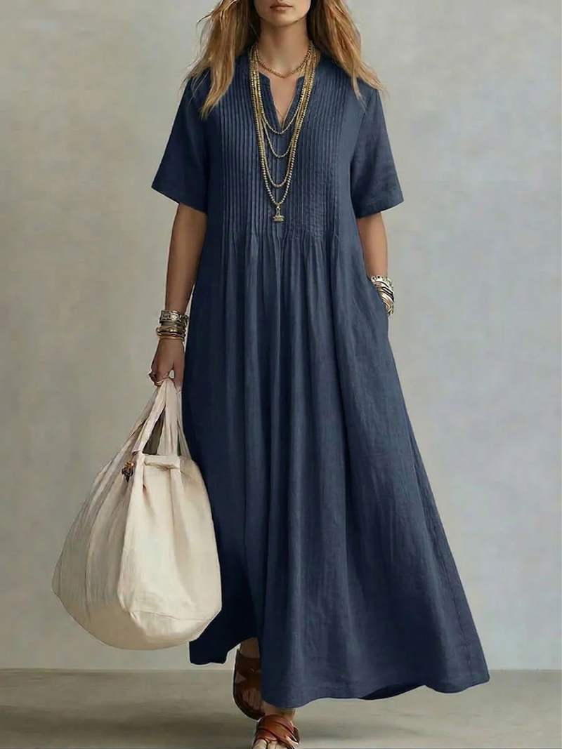 LIVIA pintuck maxi dress navy blue