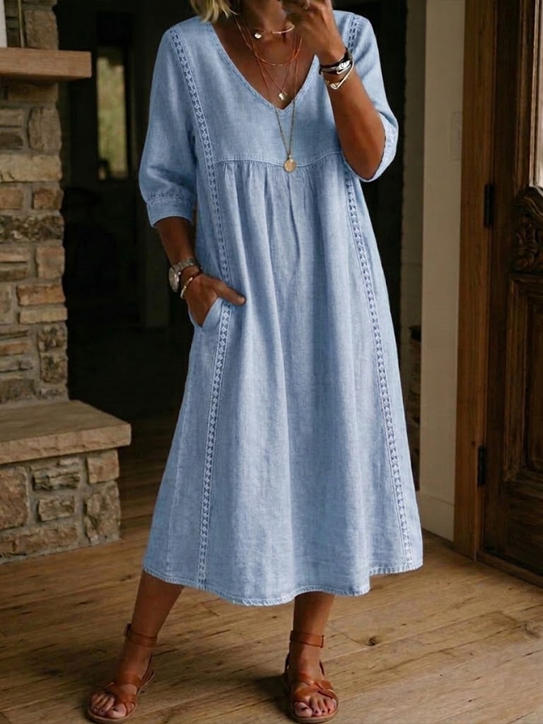 Flora Soft-Weave Floral Dress - Light Blue