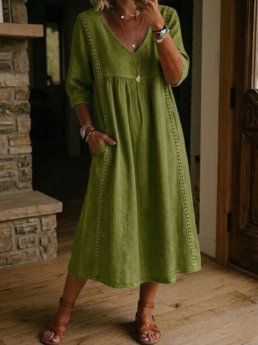 Flora Soft-Weave Floral Dress - Olive