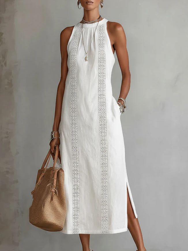 Lorna Sleeveless Midi Dress - White