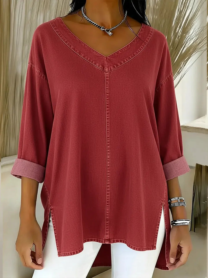 Jenelyn Denim Shirt - Red